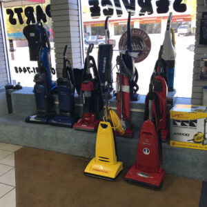 More Than Vacuums showroom with Royal vacuums, Sanitaire vacuums, and Riccar vacuum